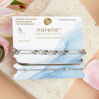 NARELLE MULTI-PAPERCLIP SNAKE DAINTY BRACELET SET SILVER