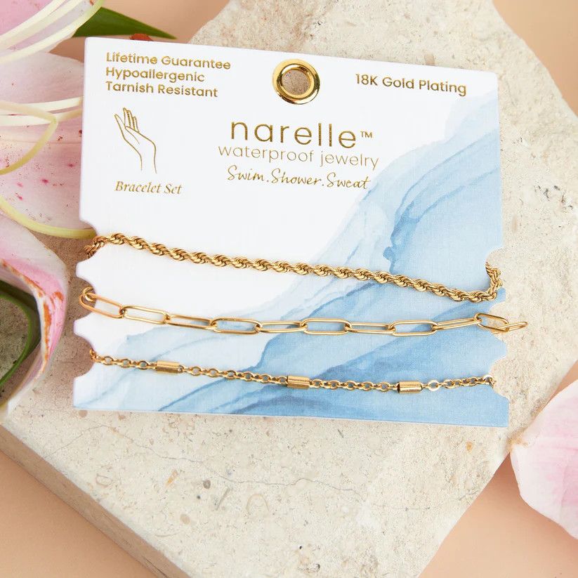 NARELLE PAPERCLIP TWISTED DAINTY BRACELET SET GOLD