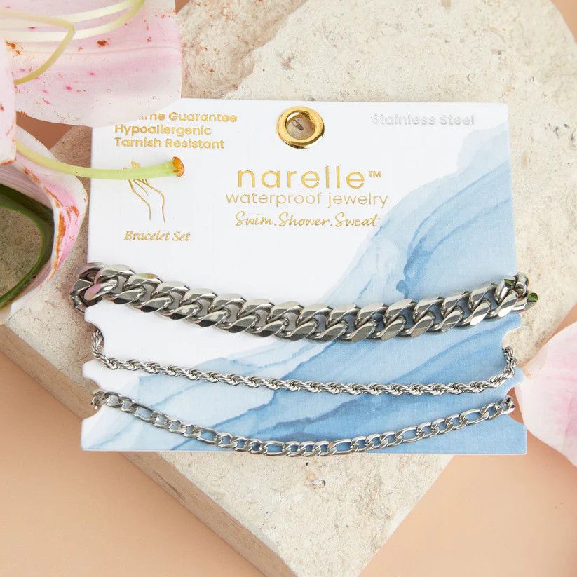 NARELLE CHUNKY FIGARO DAINTY BRACELET SET SILVER