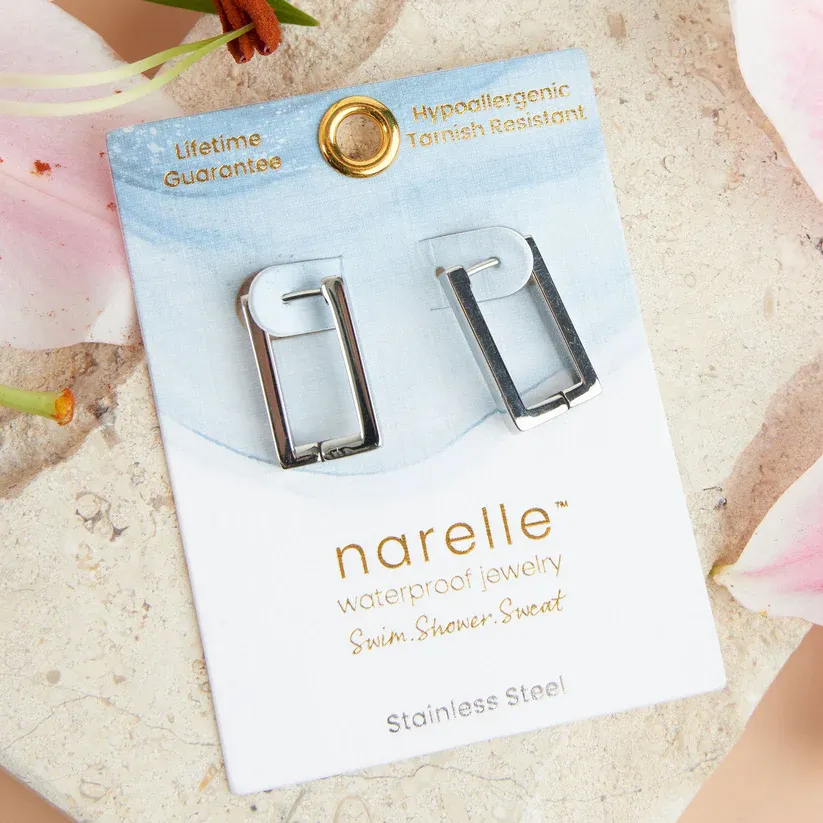 NARELLE RECTANGLE PIN CATCH EARRING HOOP SILVER