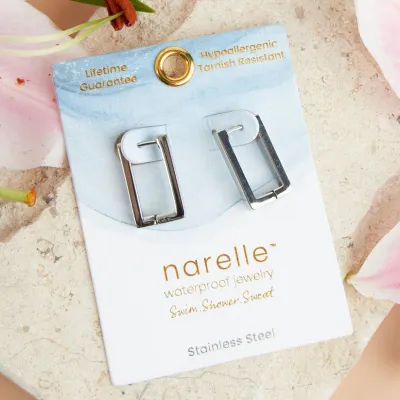 NARELLE RECTANGLE PIN CATCH EARRING HOOP SILVER