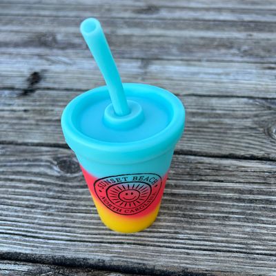 SMILEY SUNSHINE FACE SILICONE CUP W/STRAW 9oz CUP SHERBET LAYERS