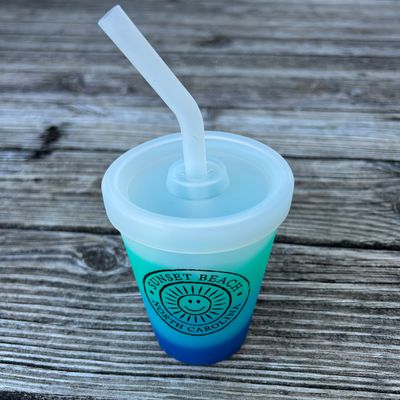 SMILEY SUNSHINE FACE SILICONE CUP W/STRAW 9oz CUP SEAGLASS