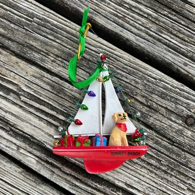 DOG IN SAILBOAT RESIN ORNAMENT