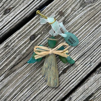 DRIFTWOOD &amp; SEAGLASS ANGEL RESIN ORNAMENT