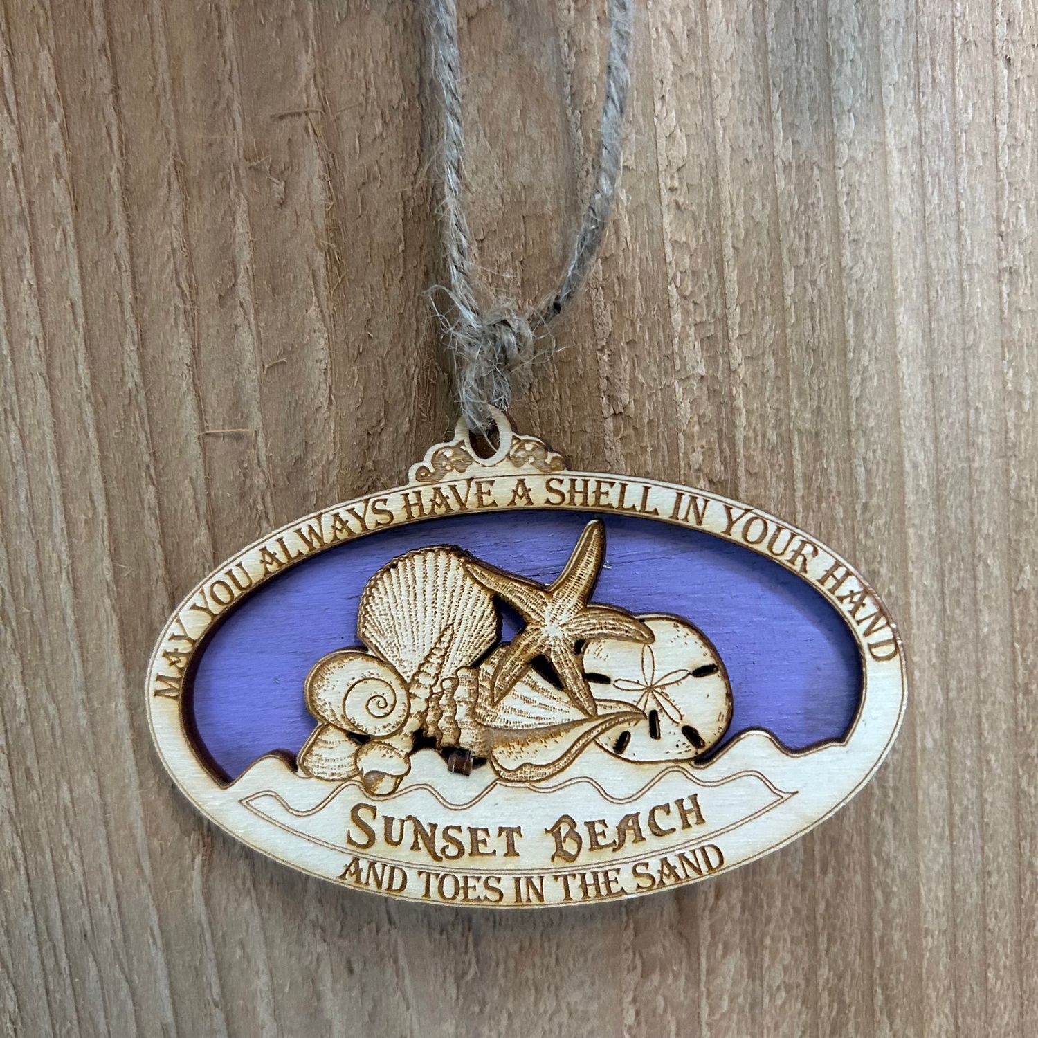 SHELL PILE POEM OVAL ORNAMENT (LAVENDER)