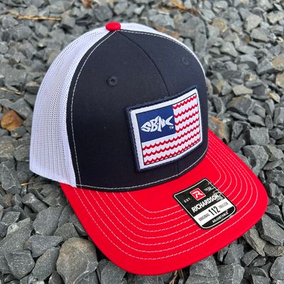 SBNC FISH WAVES FLAG PATCH CAP NAVY/WHITE/RED 112