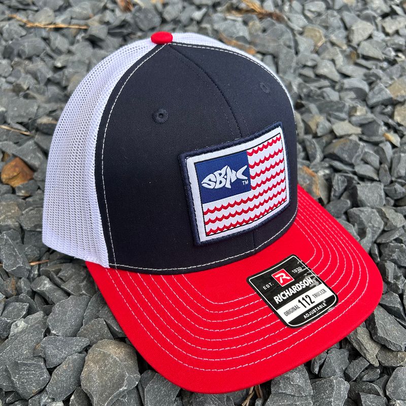 SBNC FISH WAVES FLAG PATCH CAP NAVY/WHITE/RED 112