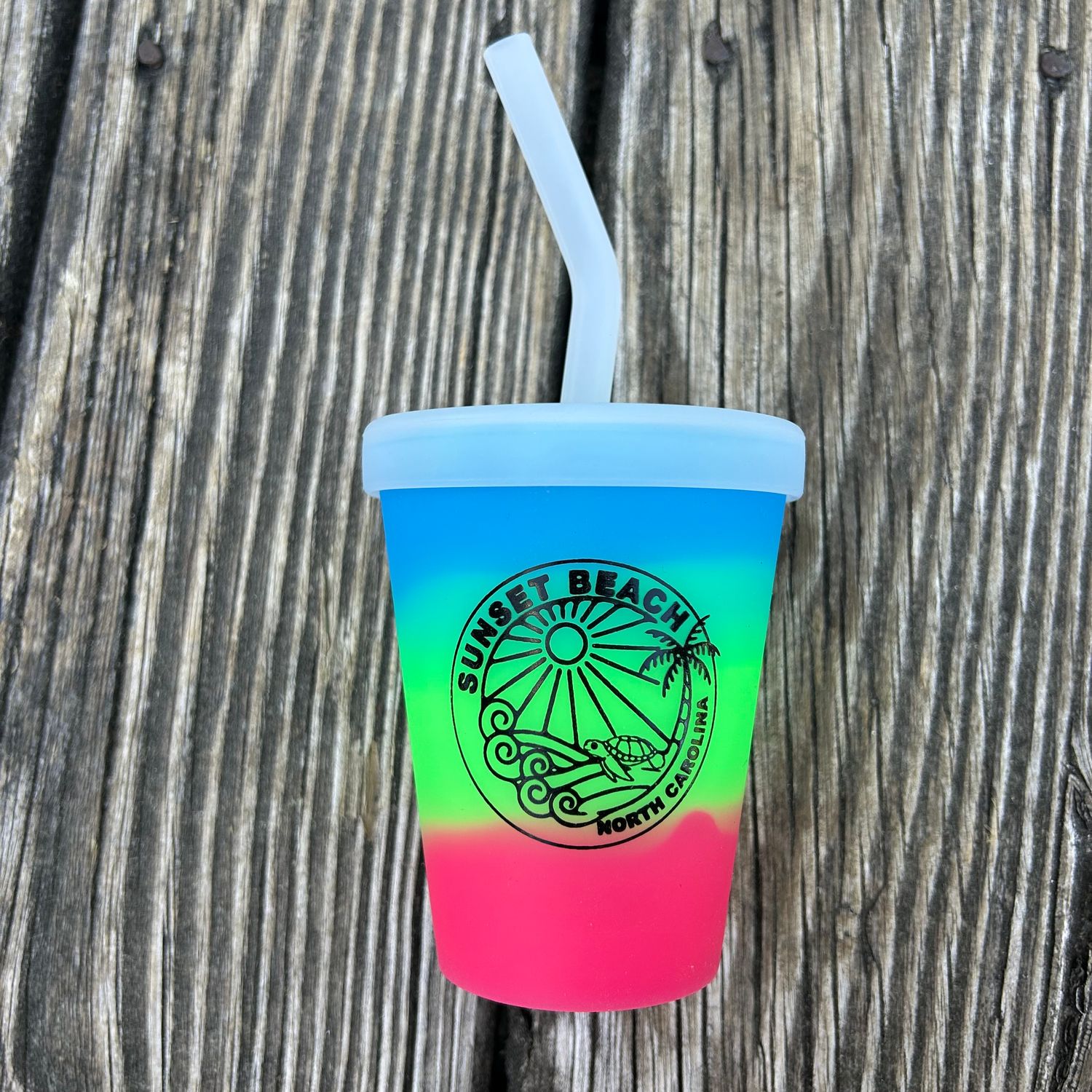 SILICONE CUP W/STRAW BEACHY VIBE 9oz CUP (SLUSH LAYERS)