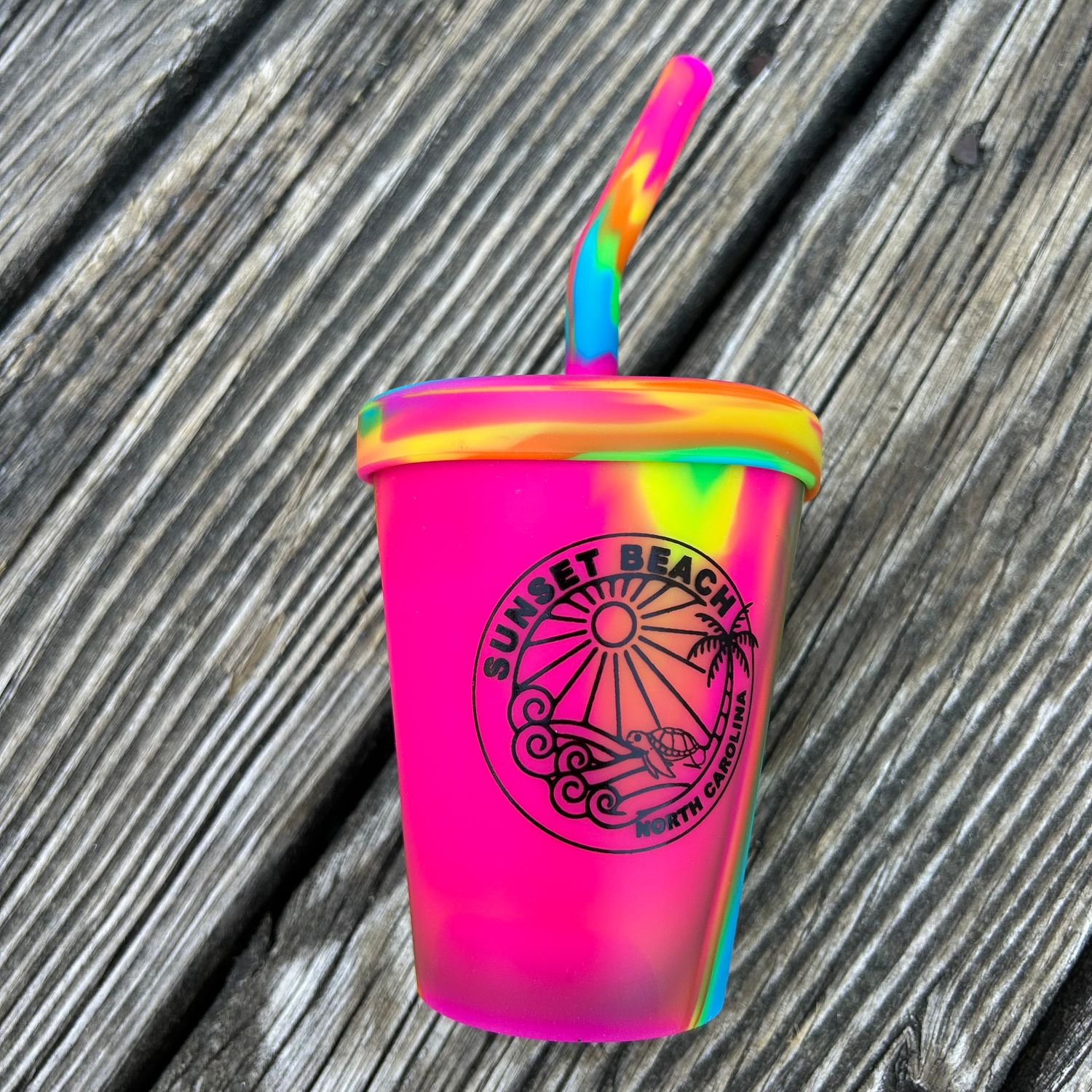 SILICONE CUP W/STRAW BEACHY VIBE 9oz CUP (RAINBOW SWIRL)