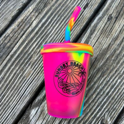 SILICONE CUP W/STRAW BEACHY VIBE 9oz CUP (RAINBOW SWIRL) SILICONE CUP W/STRAW BEACHY VIBE 9oz CUP (RAINBOW SWIRL)