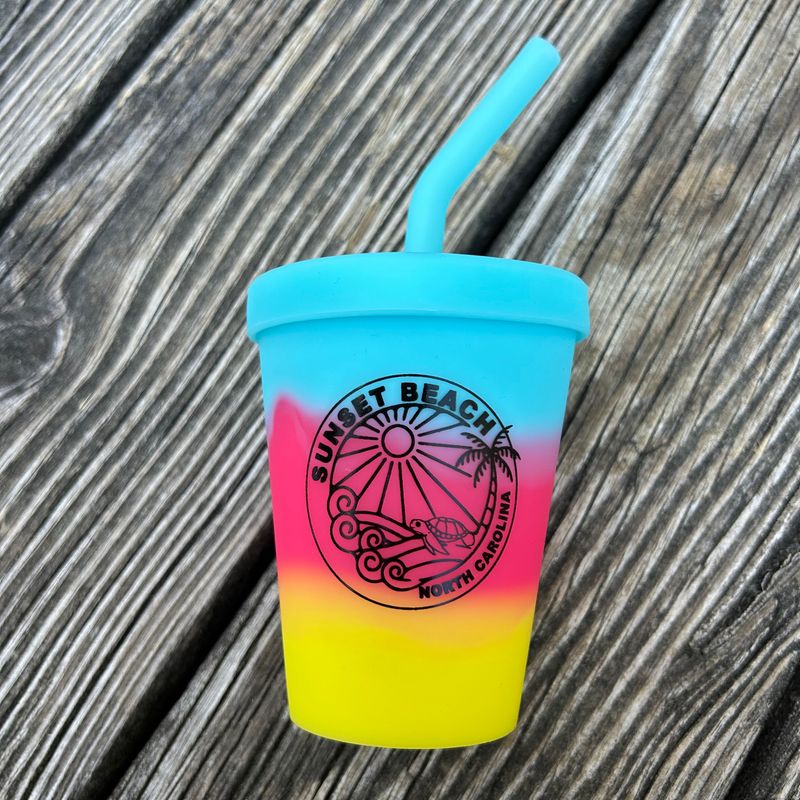SILICONE CUP W/STRAW BEACHY VIBE 9oz CUP (SHERBET LAYERS)