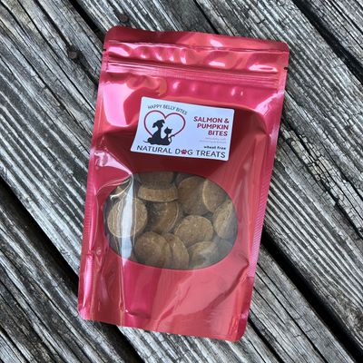 HAPPY BELLY BITES DOG TREATS (SALMON &amp; PUMPKIN BITES)