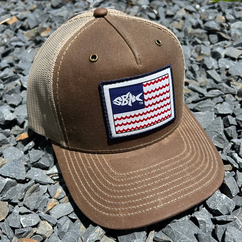 CAP SBNC FISH WAVES FLAG PATCH BUCK/DK KHAKI 112-WAXED