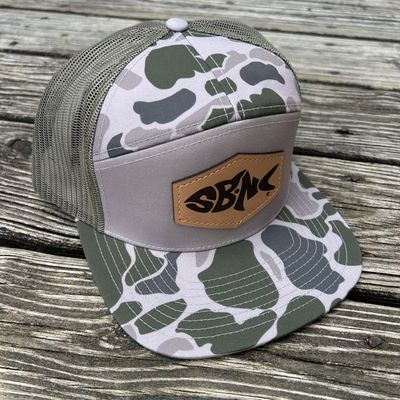 CAP SBNC FISH HEX PATCH 7-PANEL MARSH DUCK CAMO/LODEN 168P