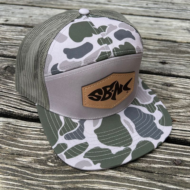 CAP SBNC FISH HEX PATCH 7-PANEL MARSH DUCK CAMO/LODEN 168P
