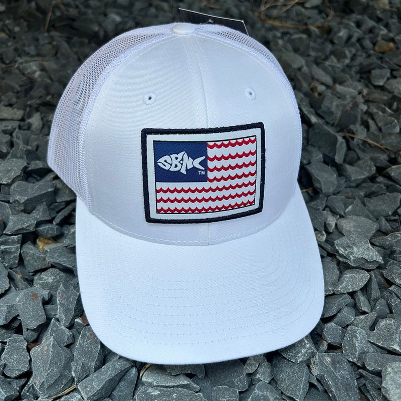 CAP SBNC FISH WAVES FLAG PATCH SOLID WHITE 115