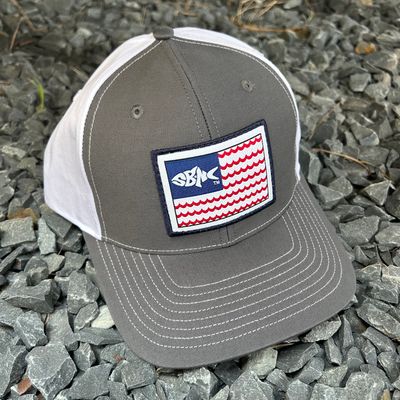 CAP SBNC FISH WAVES FLAG PATCH TWILL CHAR/WHITE 312 CAP SBNC FISH WAVES FLAG PATCH TWILL CHAR/WHITE 312