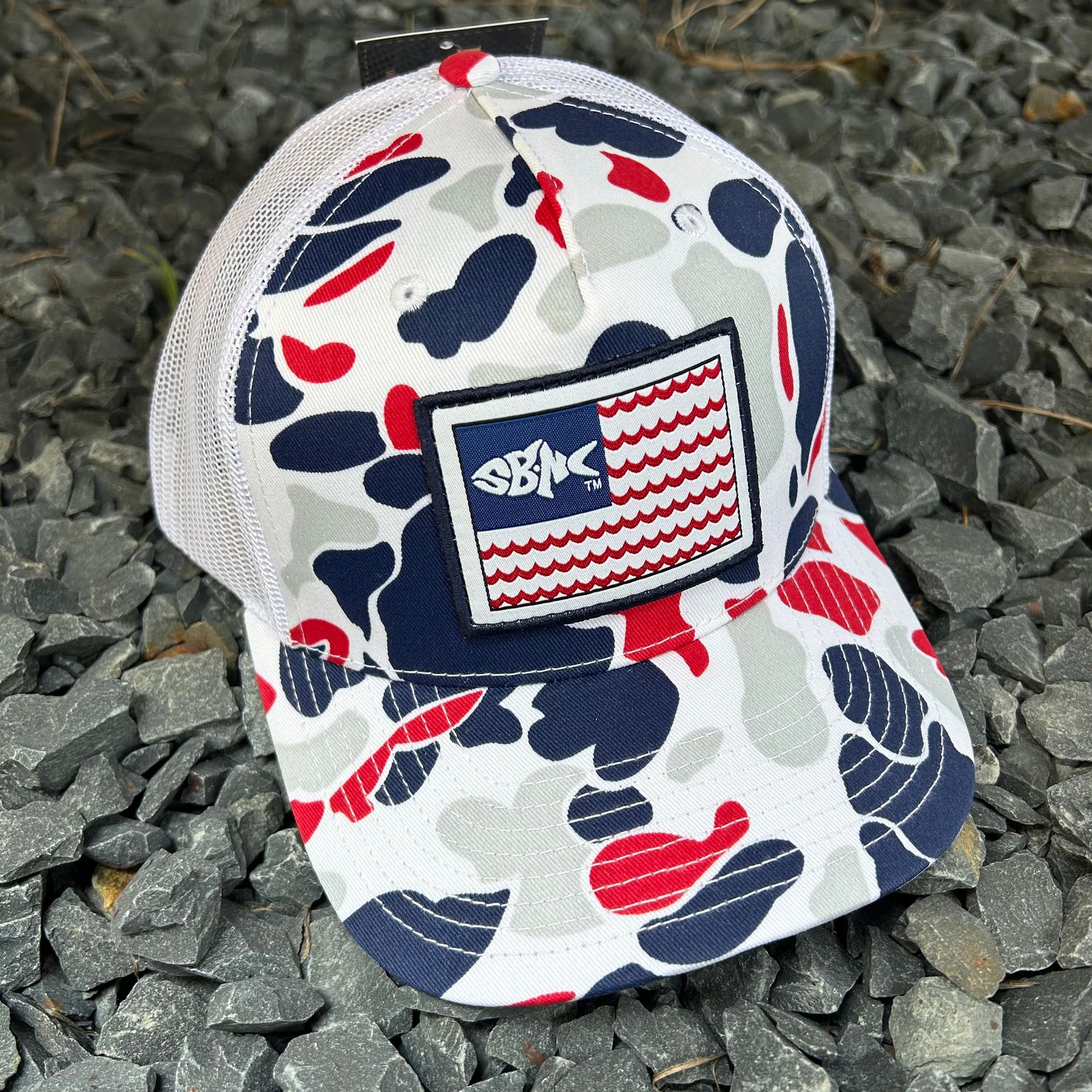 CAP SBNC FISH WAVES FLAG PATCH AMERICANO DUCK CAMO 112PFP