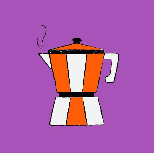 Forex tegeltje paars oranje koffiepot 20x20cm