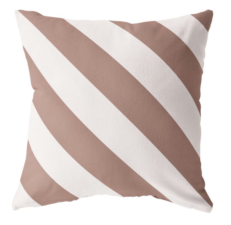 Outdoor kussen diagonale streep terra bruin/ wit