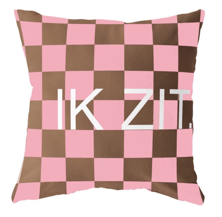 Outdoor kussen ik zit geblokt bruin roze