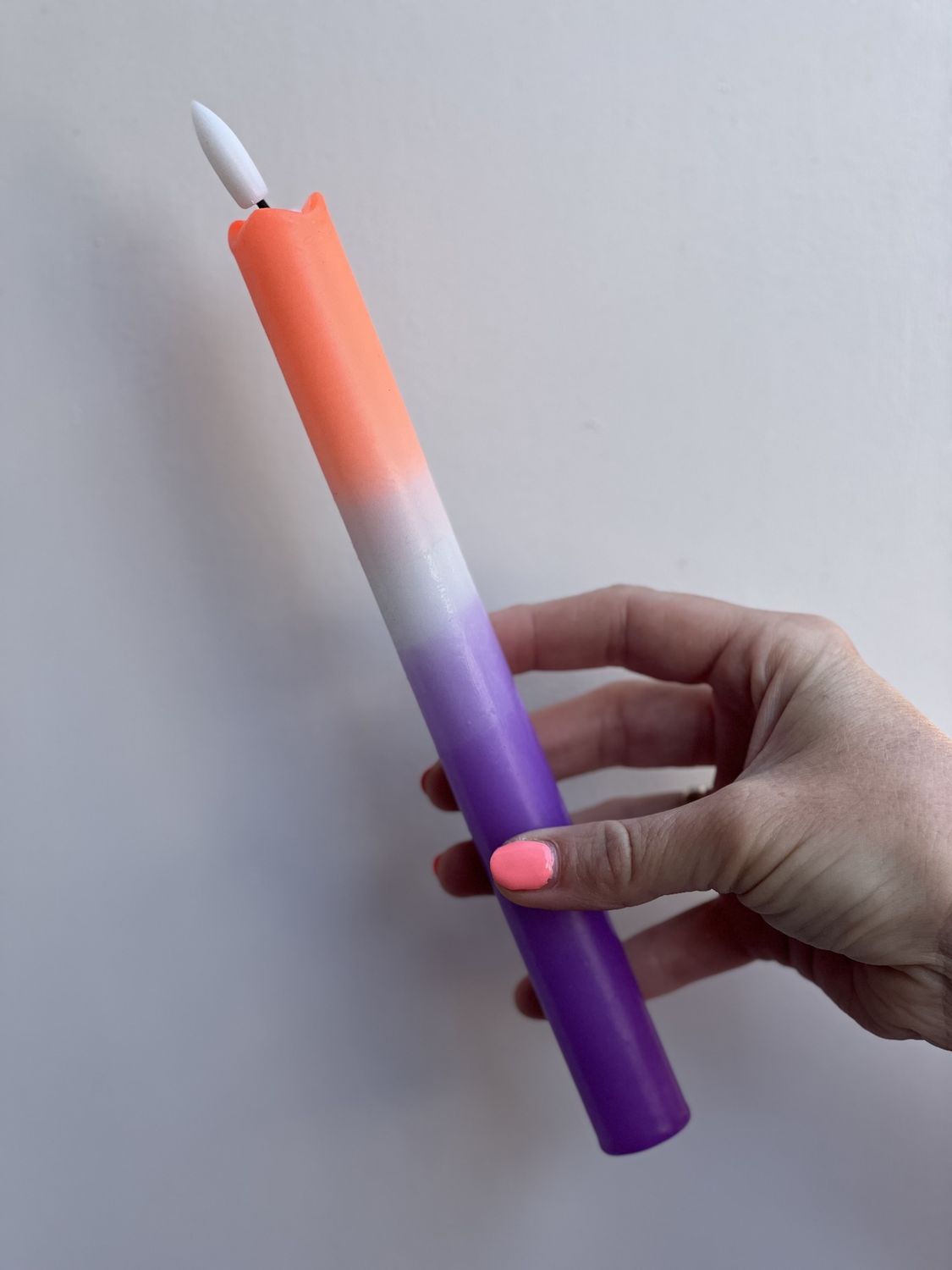 gedipte led kaars oranje wit paars