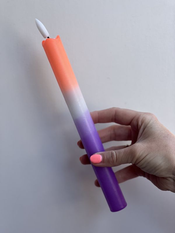gedipte led kaars oranje wit paars