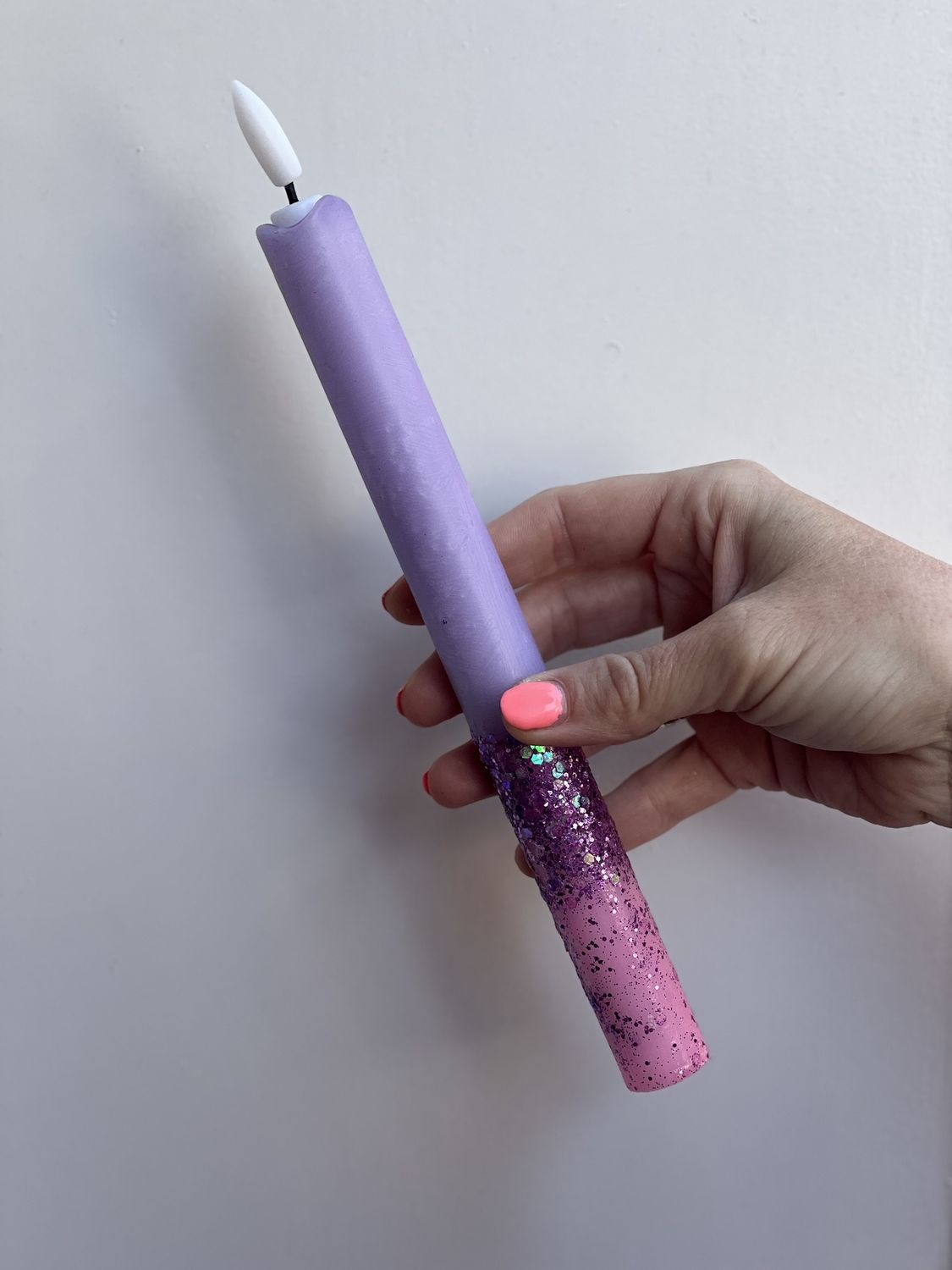gedipte led kaars paars roze glitter