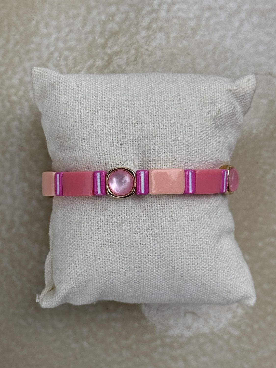 Armband multi roze met steen 3
