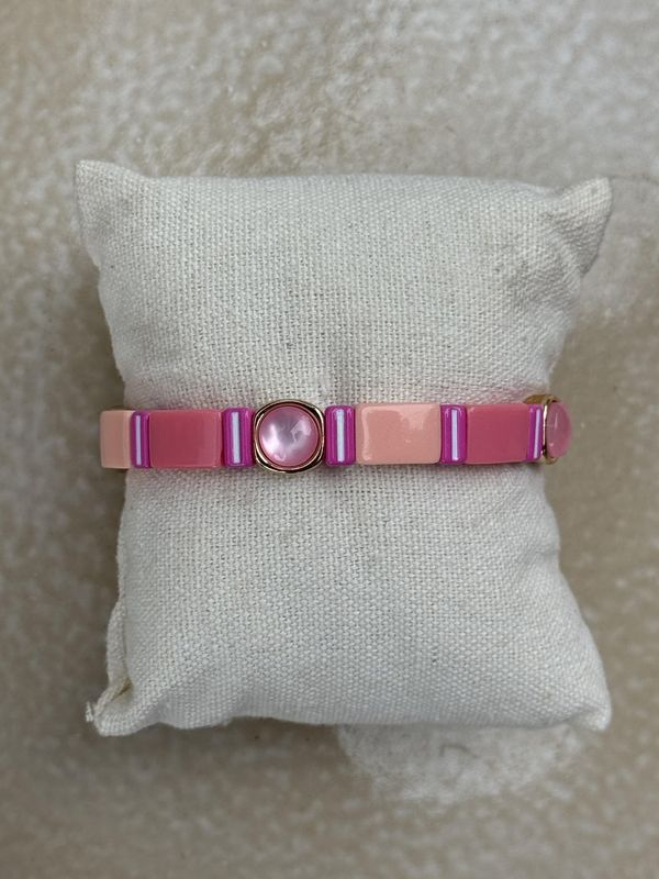 Armband multi roze met steen 3