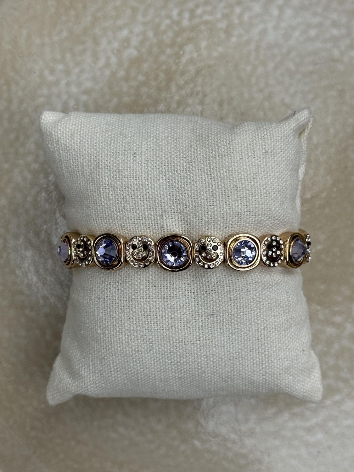 Armband smiley en stones  strass paars 15