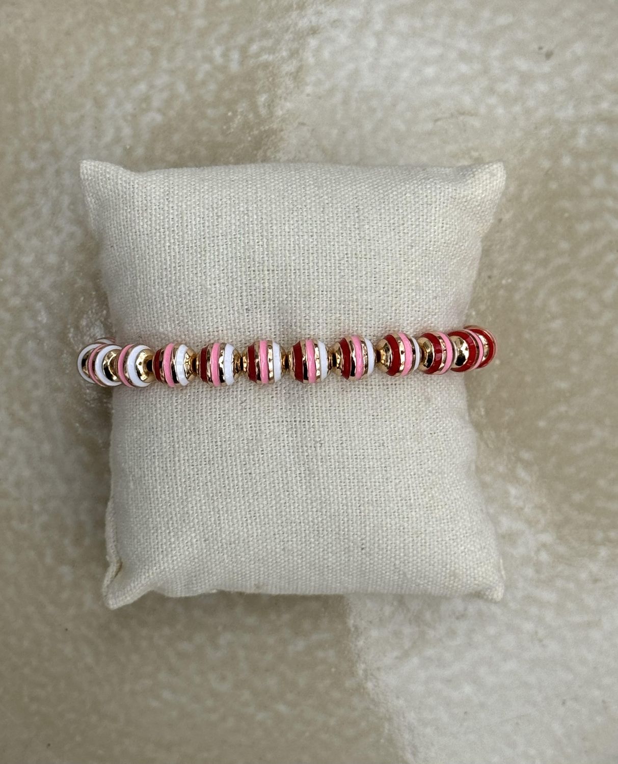 Armband rond koper rood/roze/wit 26