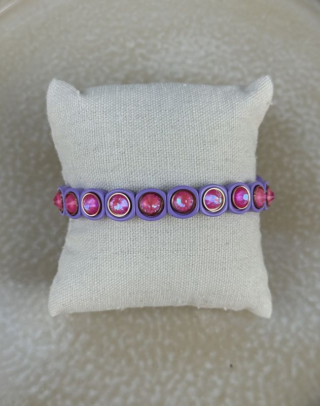 Armband lila met roze ingelegde stenen 44
