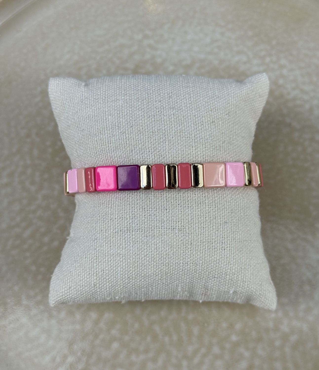 Armband emaille multi roze goud 52