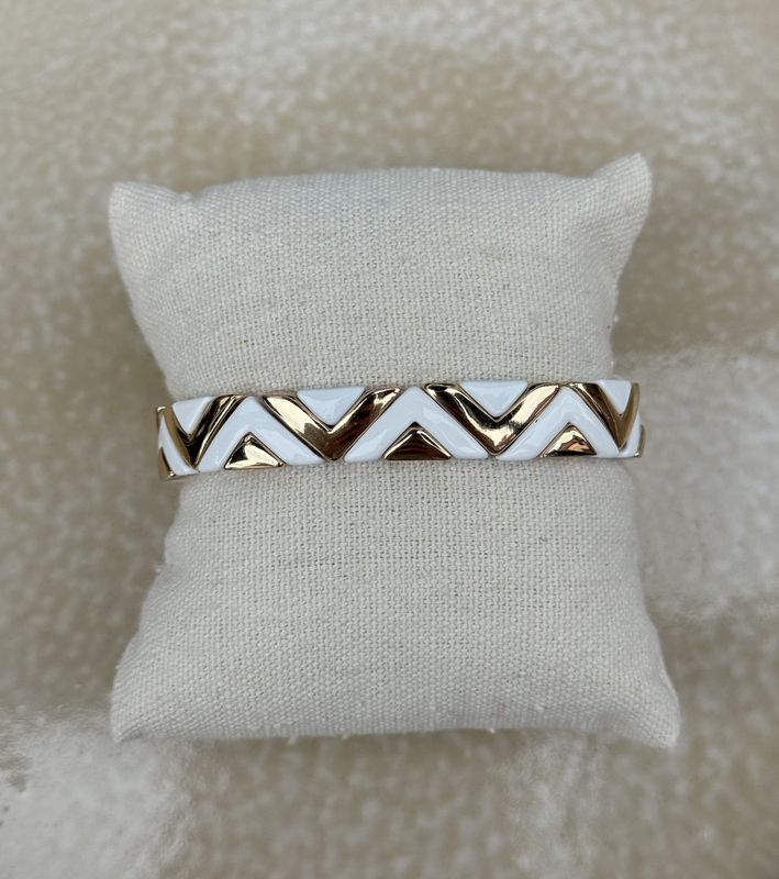 Armband emaille zigzag goud wit 60