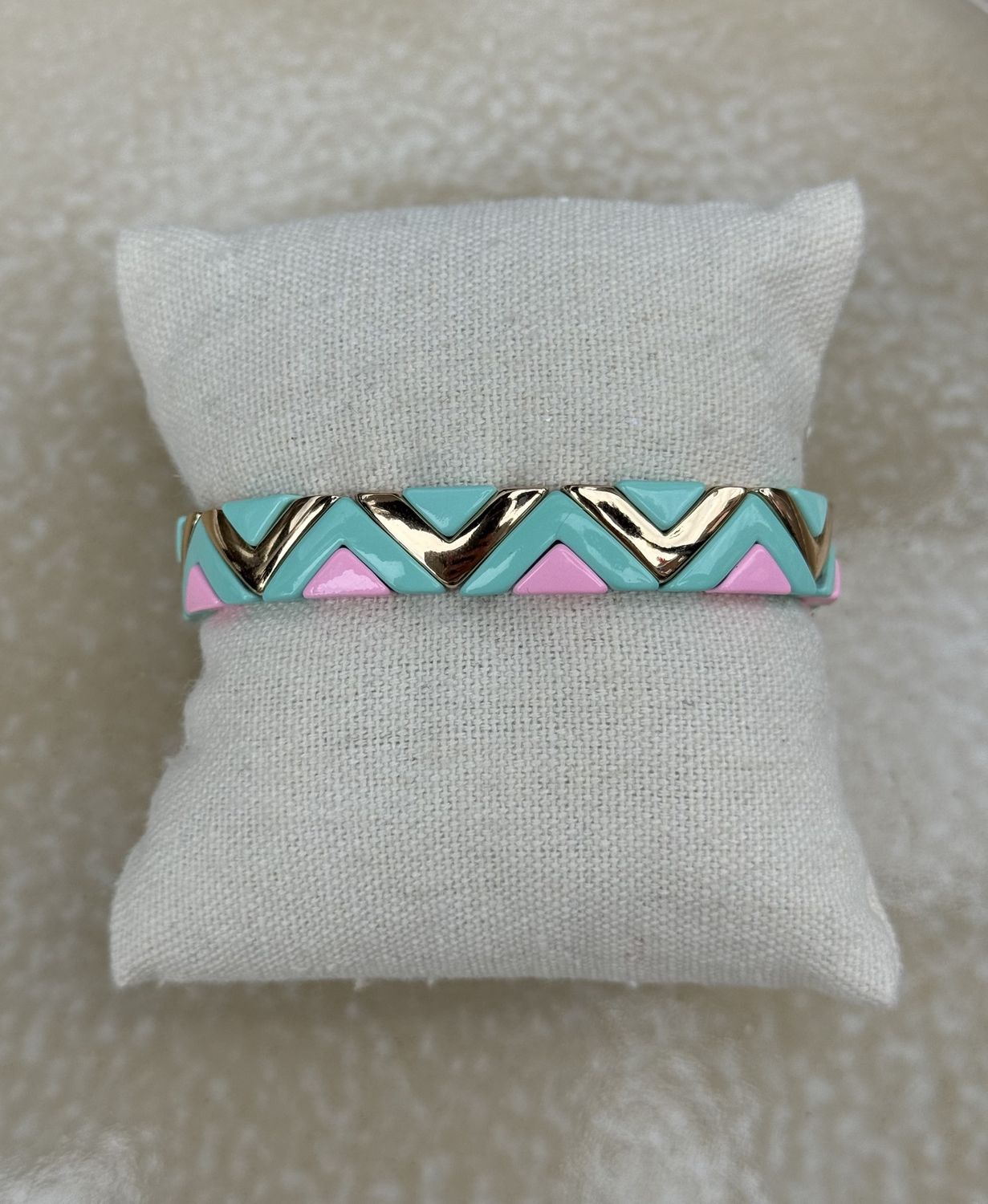 Armband emaille zigzag turquiose roze 61