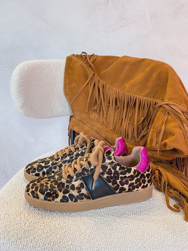 Sneaker Poona leopard hair black/fuchsia