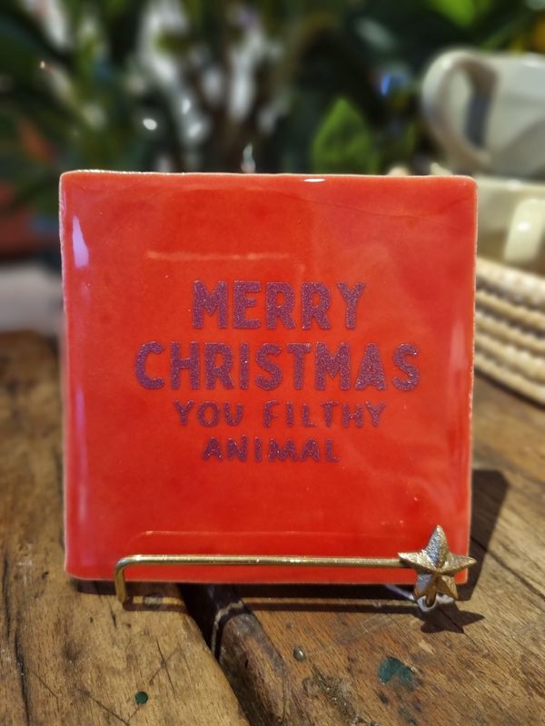 Quote tegel neon coral Merry christmas filthy animal aubergine glitter