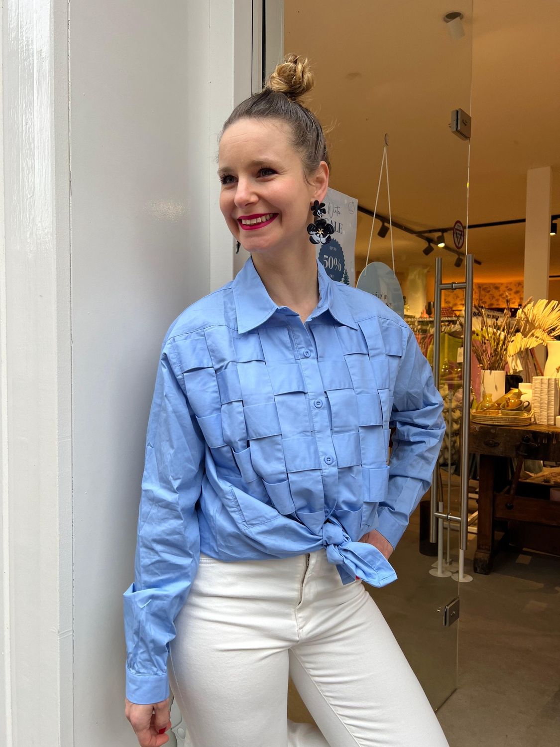 Blouse Lena square lichtblauw one size