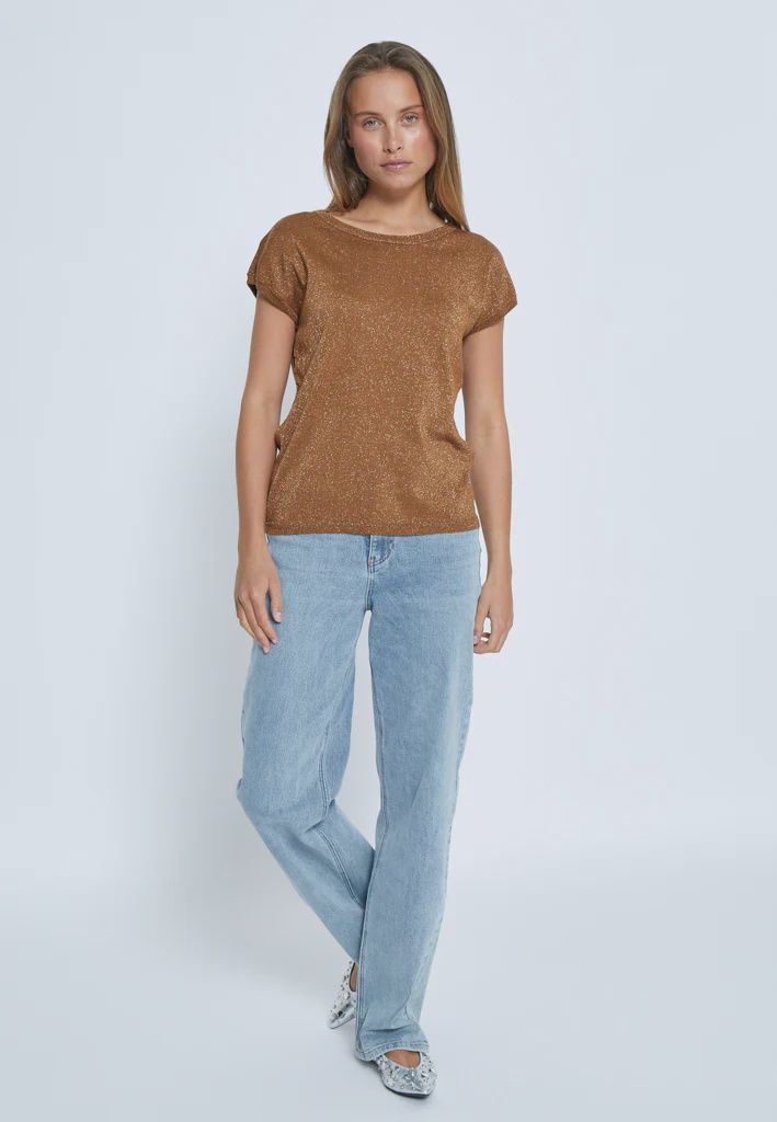 Peppercorn PCRemi Cap Sleeve Knit Top MET Tobacco Metallic