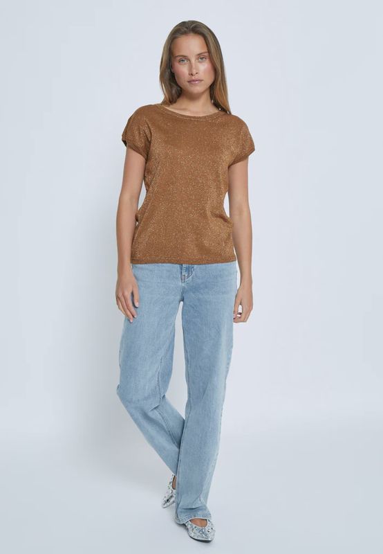 Peppercorn PCRemi Cap Sleeve Knit Top MET Tobacco Metallic
