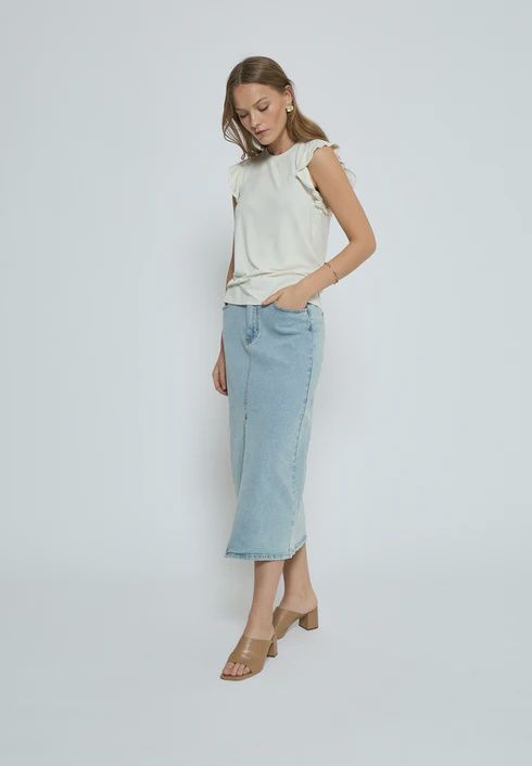 Peppercorn PCTemperence Ruffle Jersey Blouse Gardenia