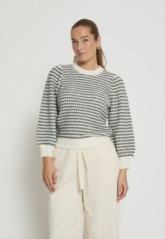 Peppercorn Camilla 3/4 Sleeve Striped Knit Pullover Natural Beige