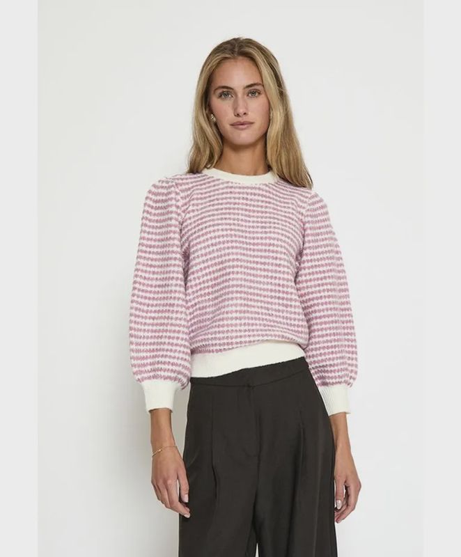 Peppercorn Camilla 3/4 Sleeve Striped Knit Pullover Pink Stripe