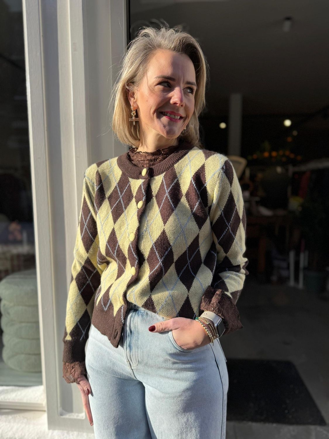 Vest Colette bruin/geel one size