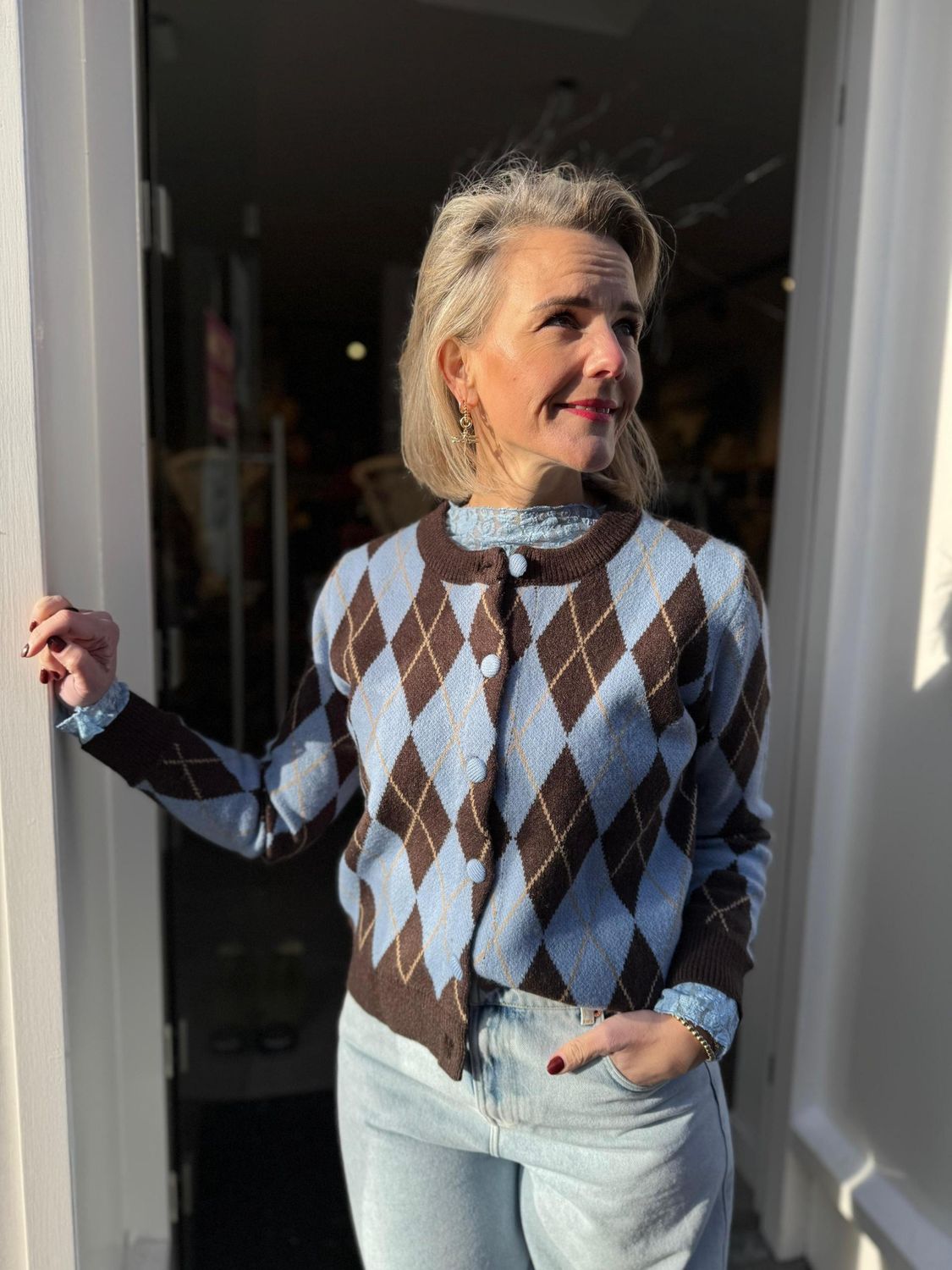 Vest Colette bruin/blauw one size