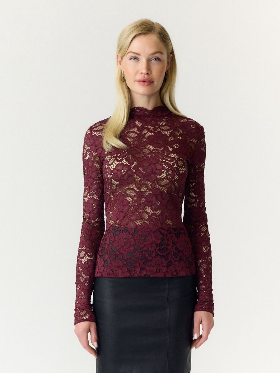 YASLACEY LS LACE TOP S. NOOS Red