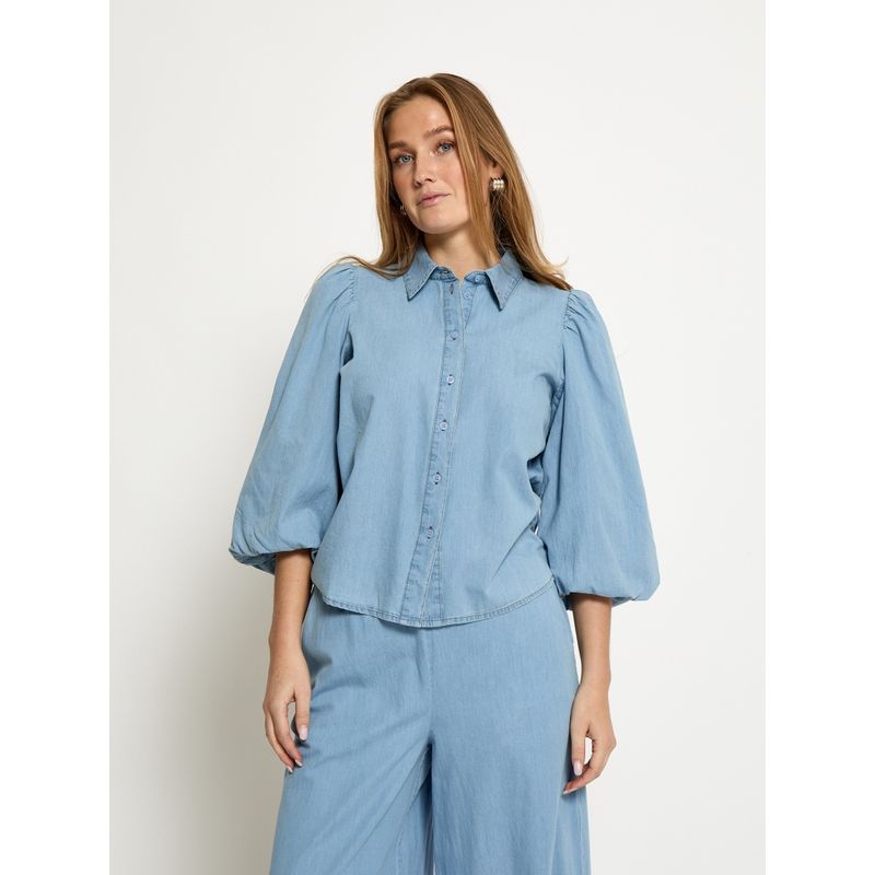 Peppercorn PCNuisa Puff Sleeve Shirt Mid Blue