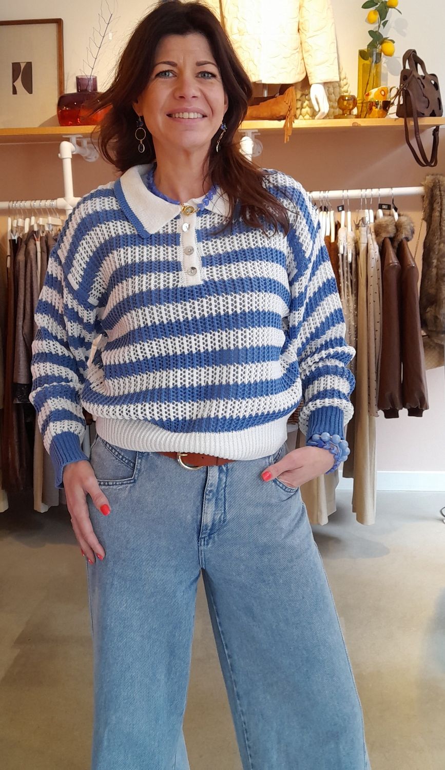 Trui Jolie blauw/wit gestreept